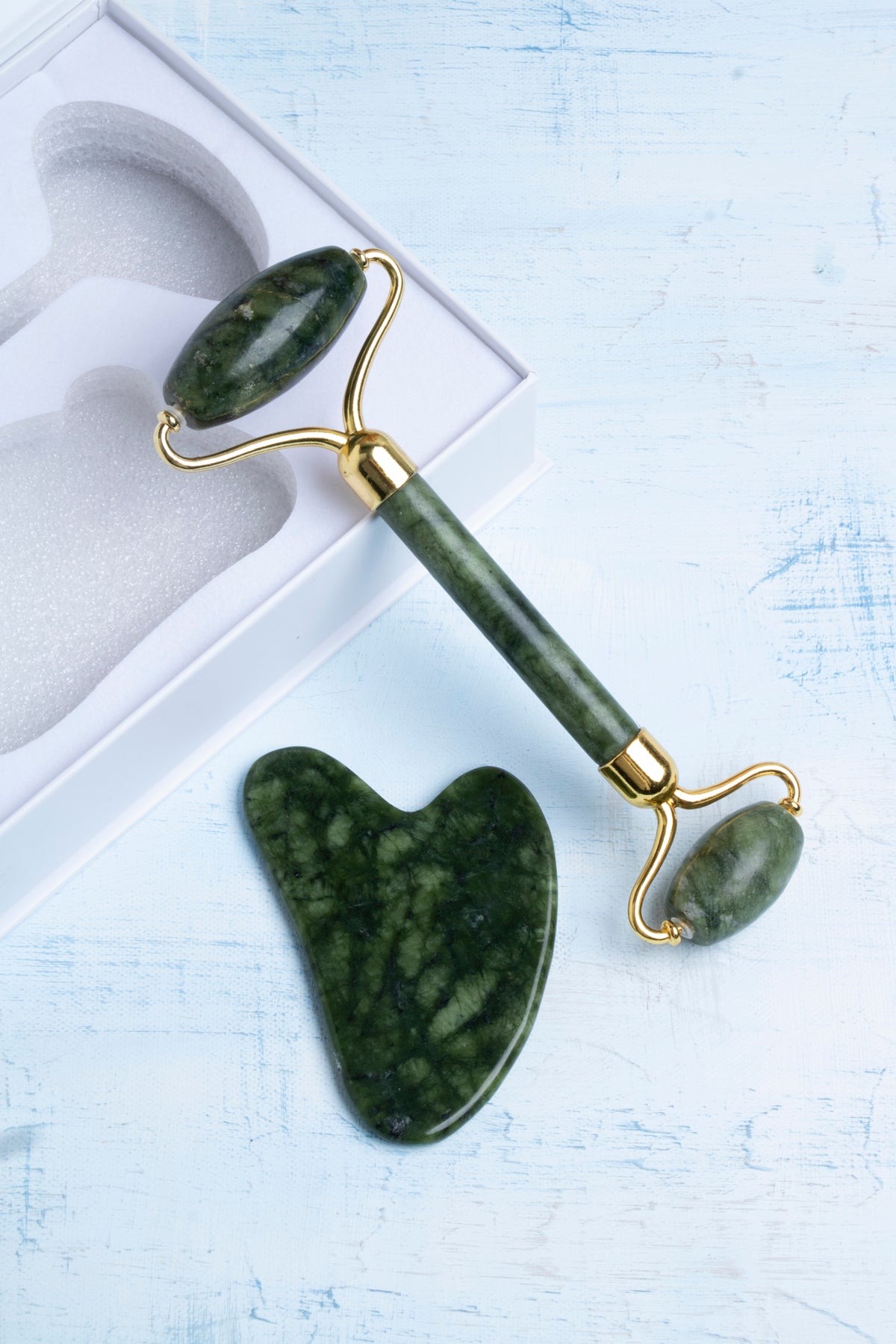 SERTİFİKALI Yeşim 1. Sınıf Roller ve Gua Sha Masaj Seti Sertifikalı