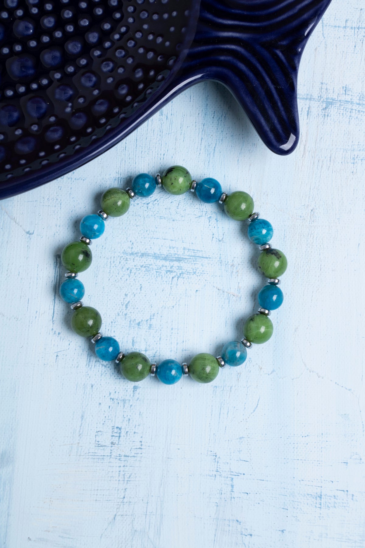 Sertifikalı Yeşim Apatit ve Hematit Doğal Taş Bileklik