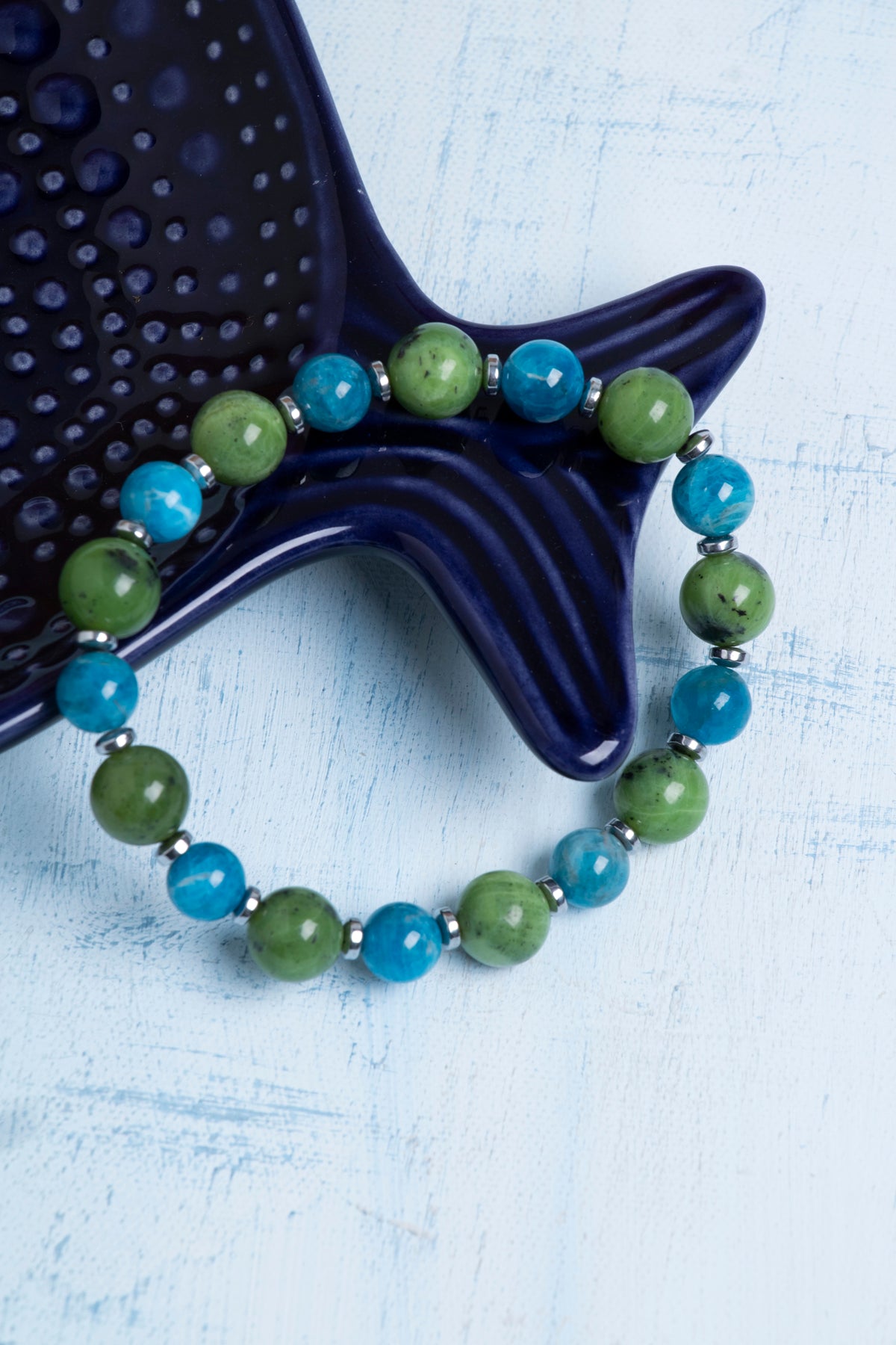 Sertifikalı Yeşim Apatit ve Hematit Doğal Taş Bileklik