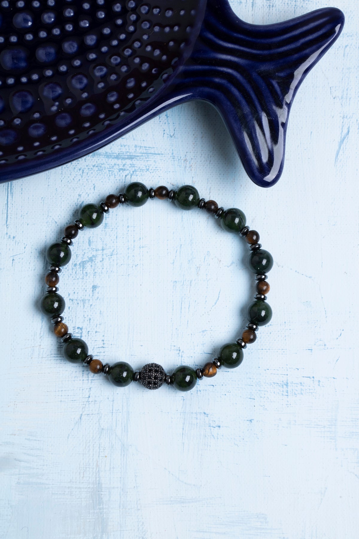 Sertifikalı Yeşim Kaplan Gözü ve Hematit Bileklik