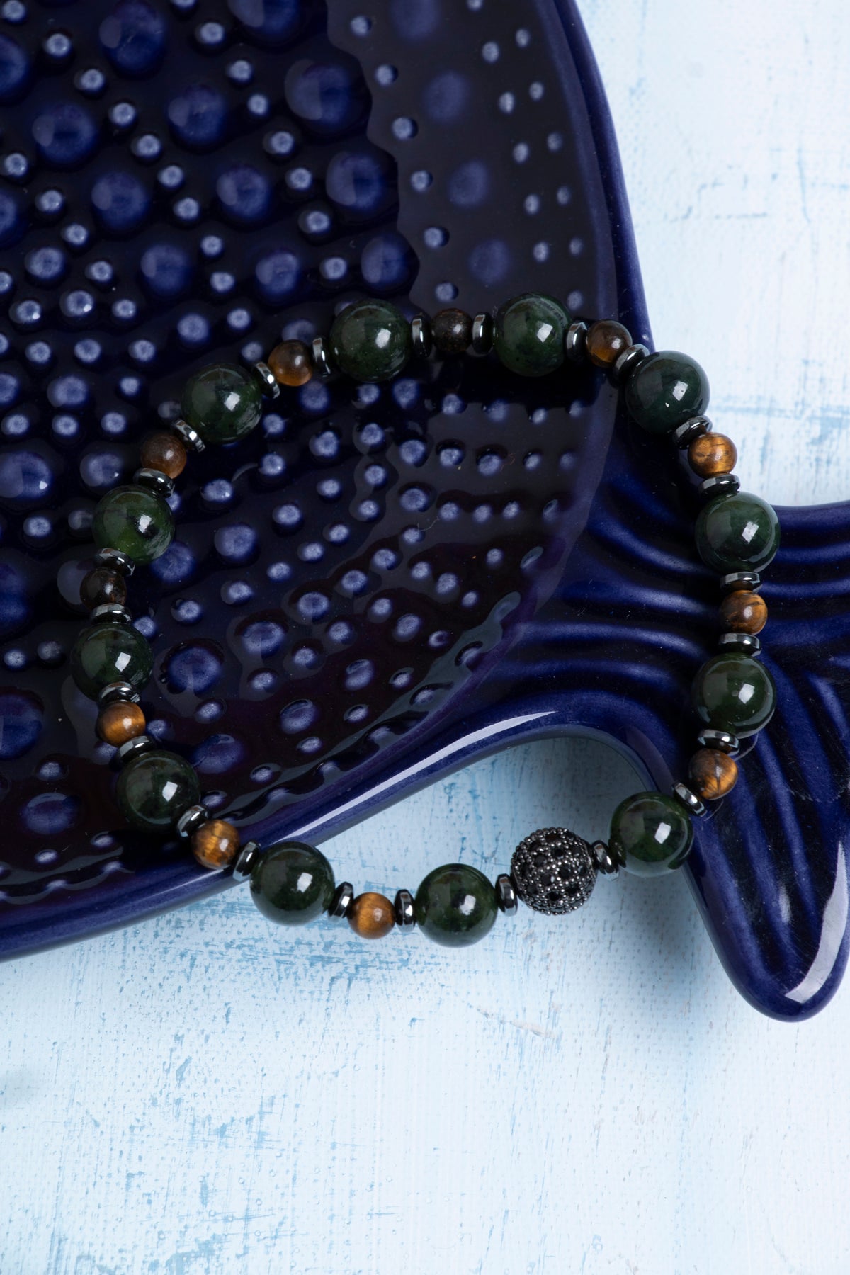 Sertifikalı Yeşim Kaplan Gözü ve Hematit Bileklik