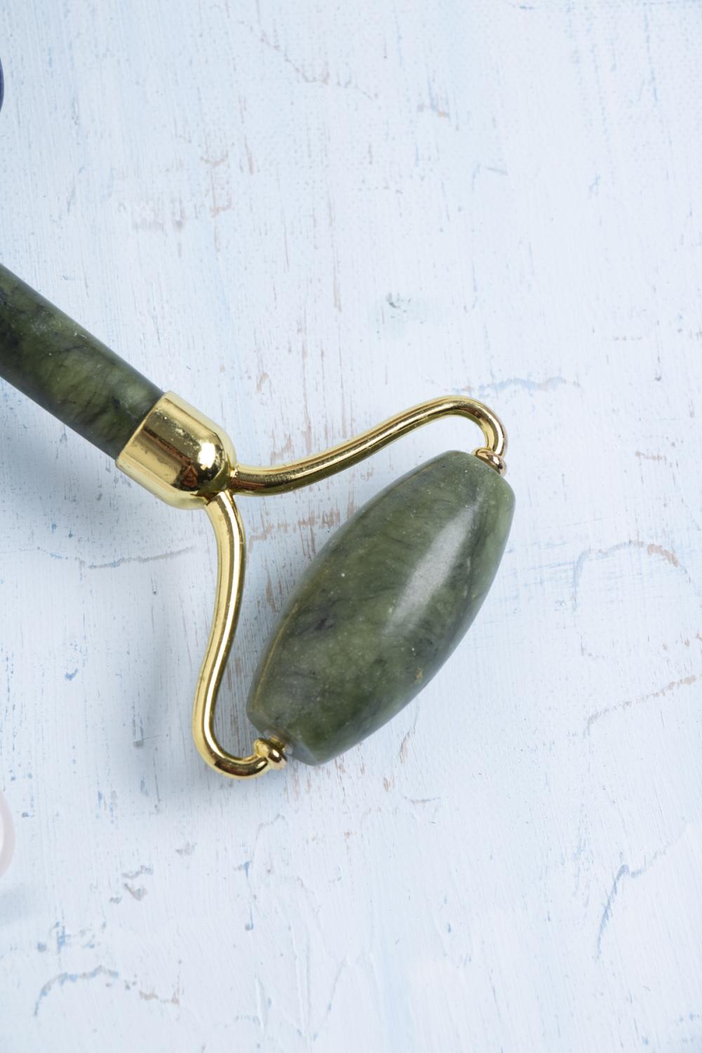 Sertifikalı Yeşim Roller &amp; Pembe Kuvars Kaz Ayaklı Gua Sha