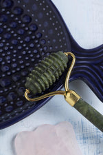 Sertifikalı Yeşim Roller &amp; Pembe Kuvars Kaz Ayaklı Gua Sha