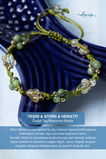 Sertifikalı Yeşim Sitrin Hematit Doğal Taş Makrome Bileklik