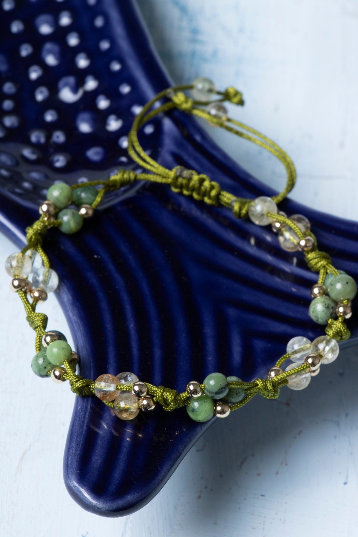 Sertifikalı Yeşim Sitrin Hematit Doğal Taş Makrome Bileklik