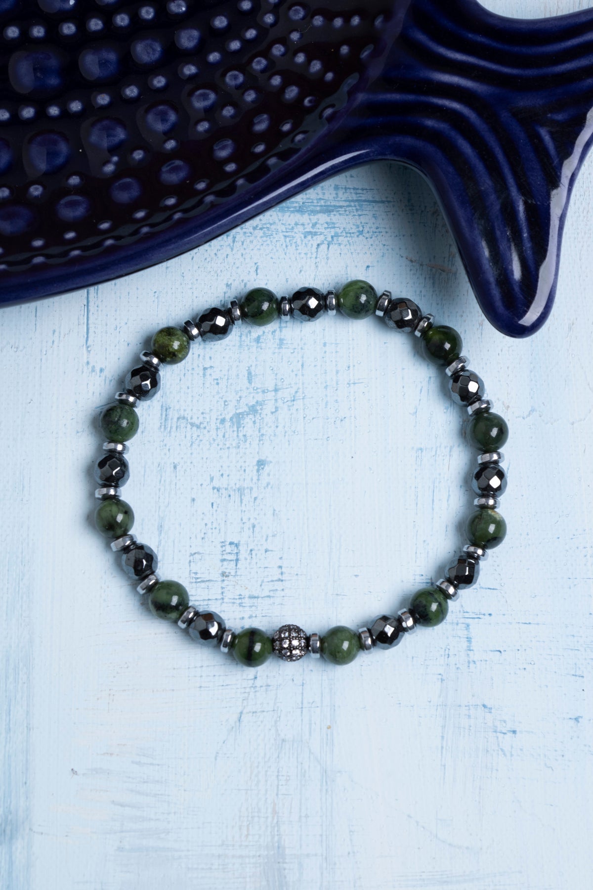 Sertifikalı Yeşim ve Hematit Doğal Taş Bileklik