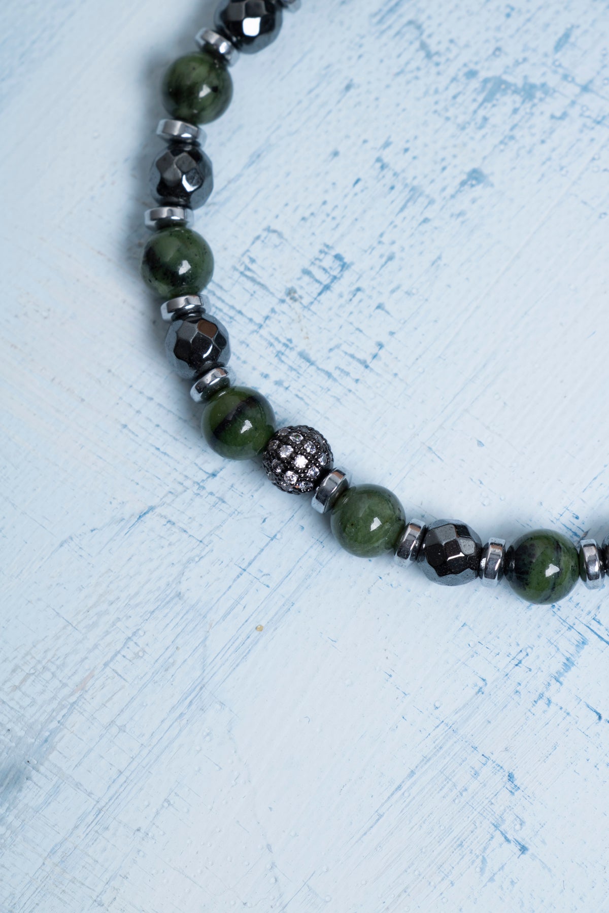 Sertifikalı Yeşim ve Hematit Doğal Taş Bileklik