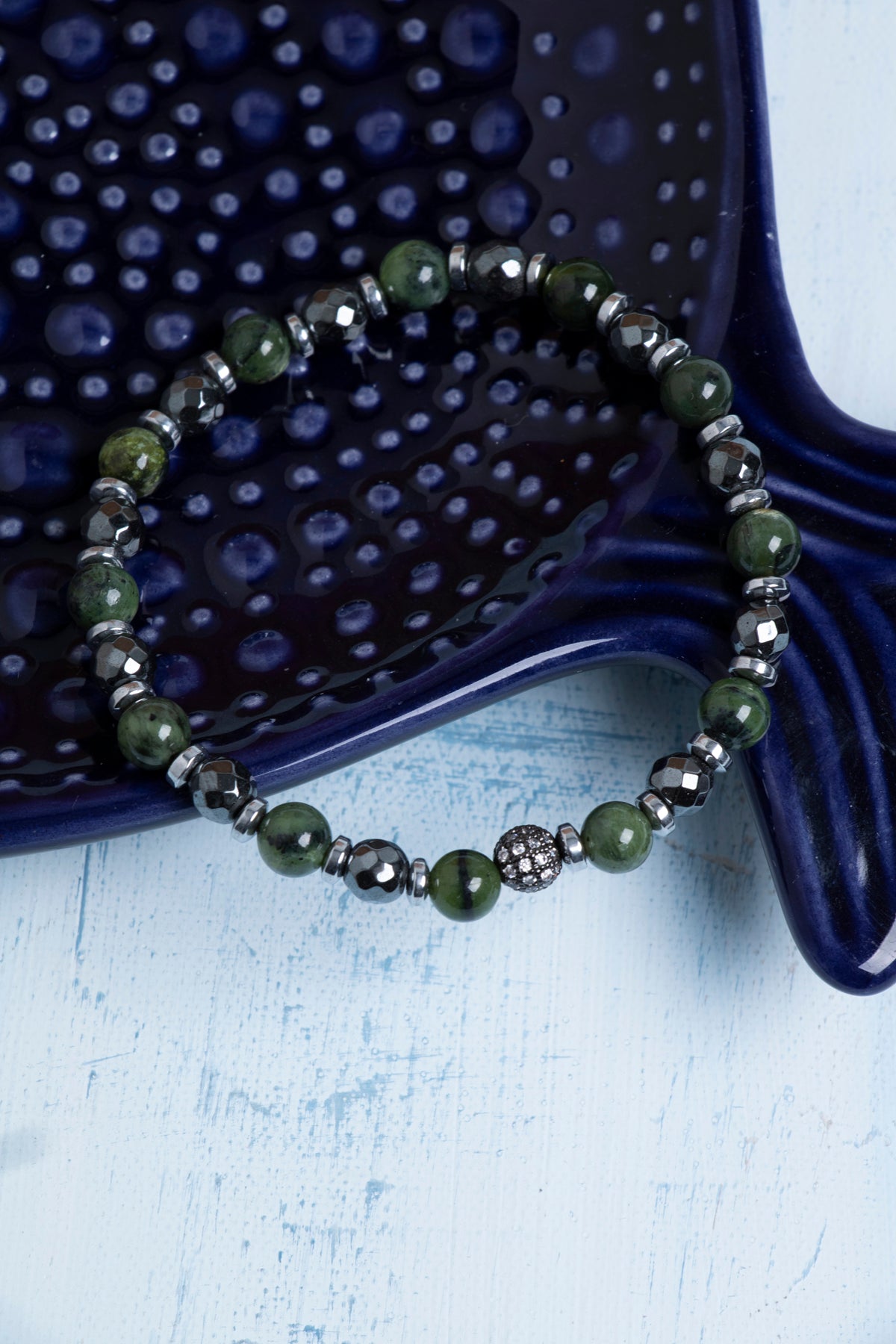 Sertifikalı Yeşim ve Hematit Doğal Taş Bileklik