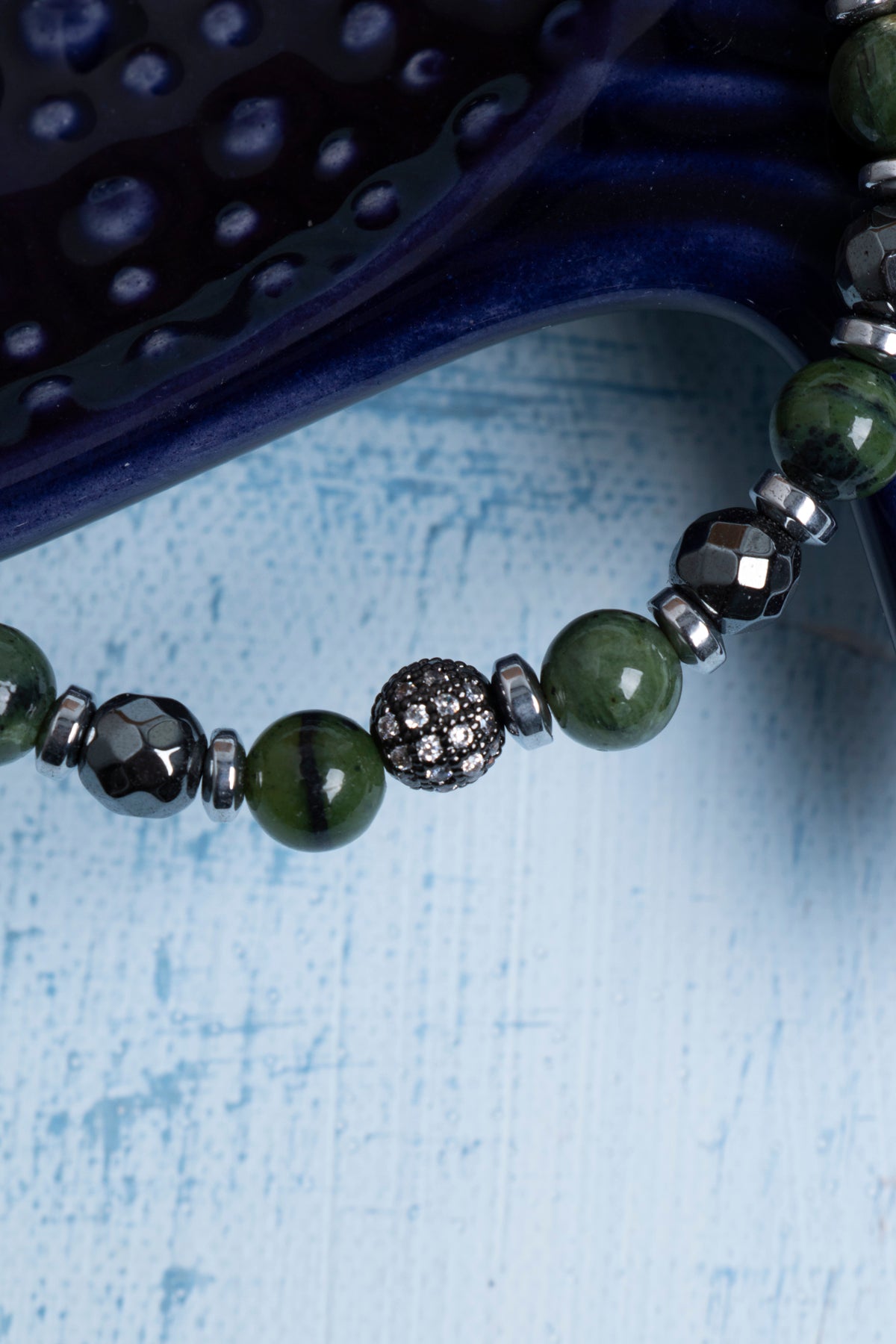 Sertifikalı Yeşim ve Hematit Doğal Taş Bileklik