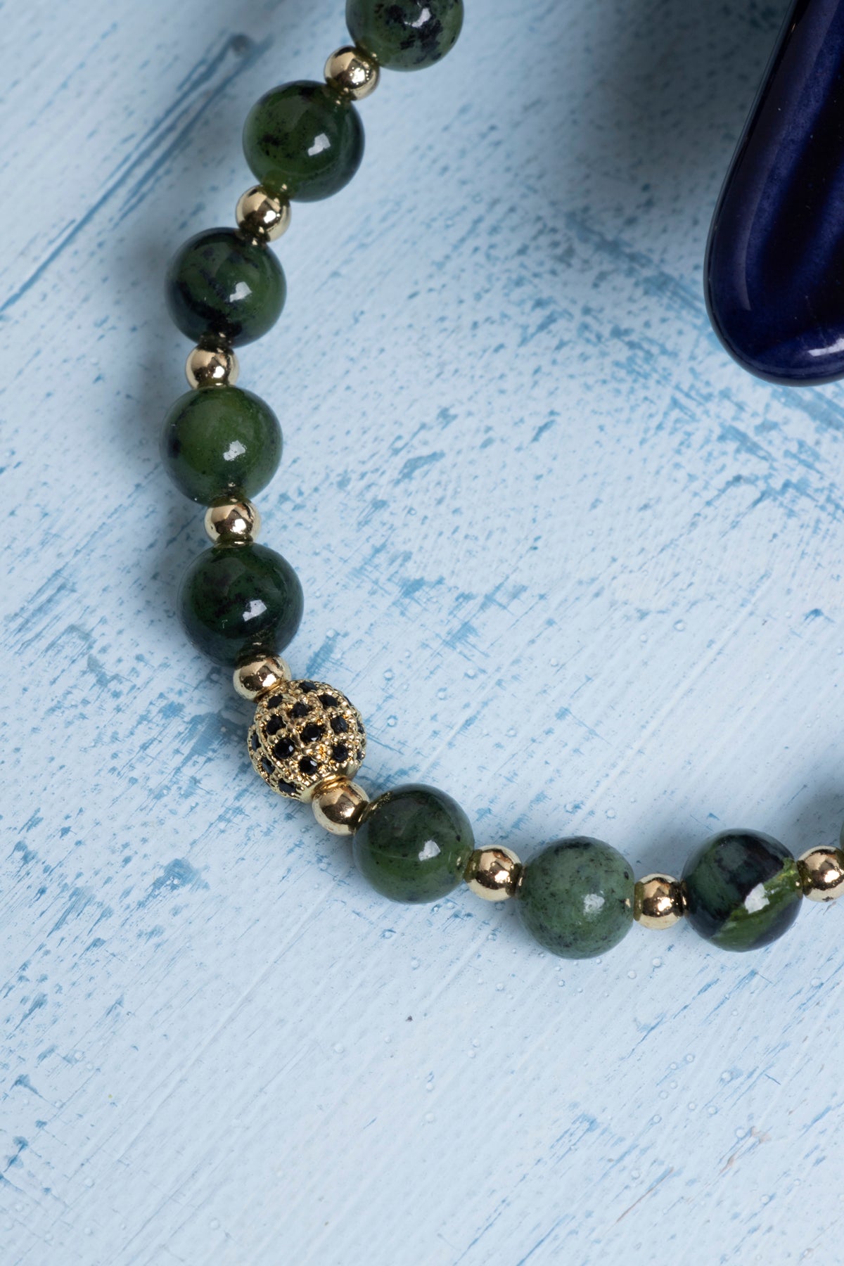 Sertifikalı Yeşim ve Hematit Doğaltaş Bileklik – Altın Detaylı