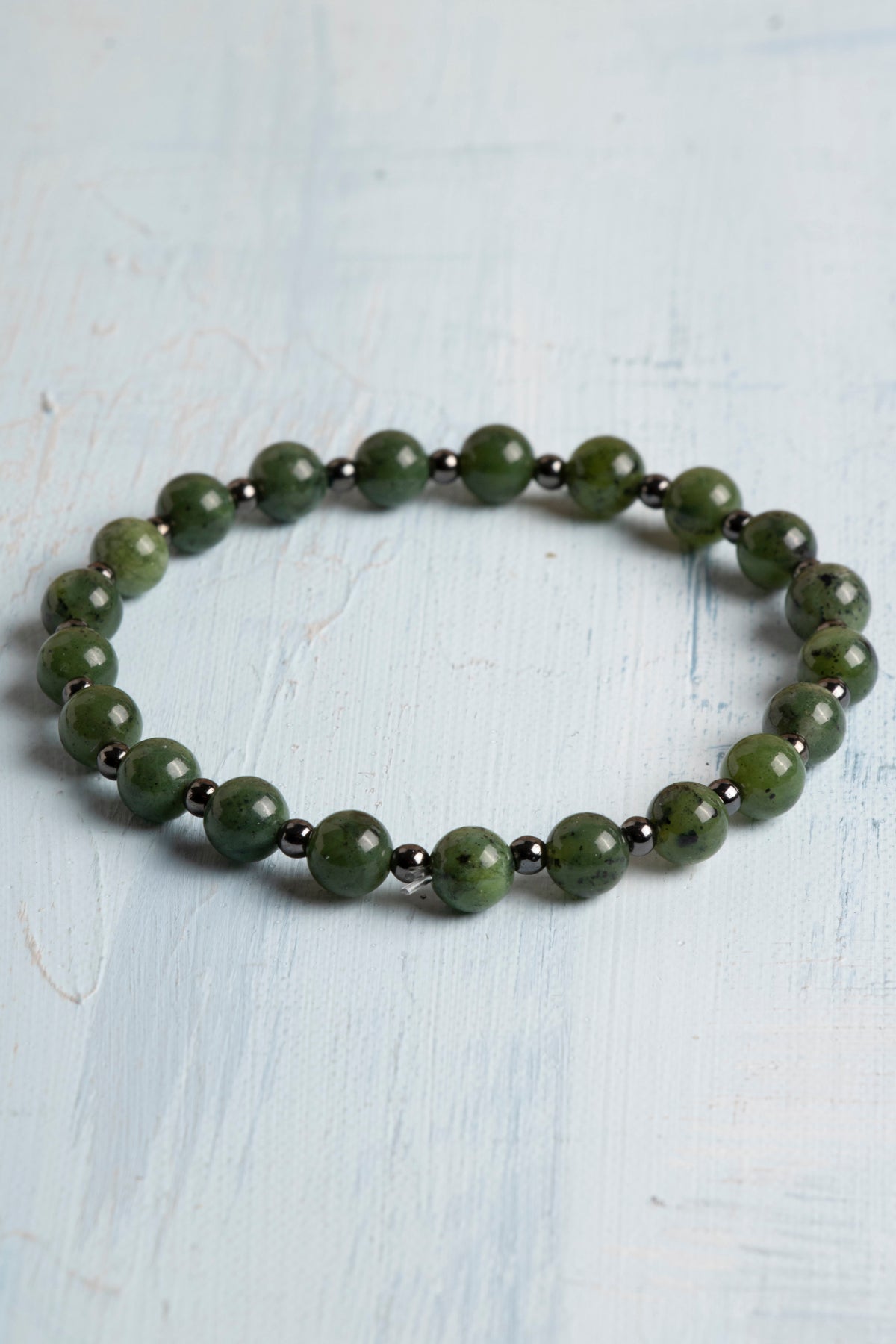 Sertifikalı Yeşim ve Hematit Taşlı Doğal Denge Bilekliği