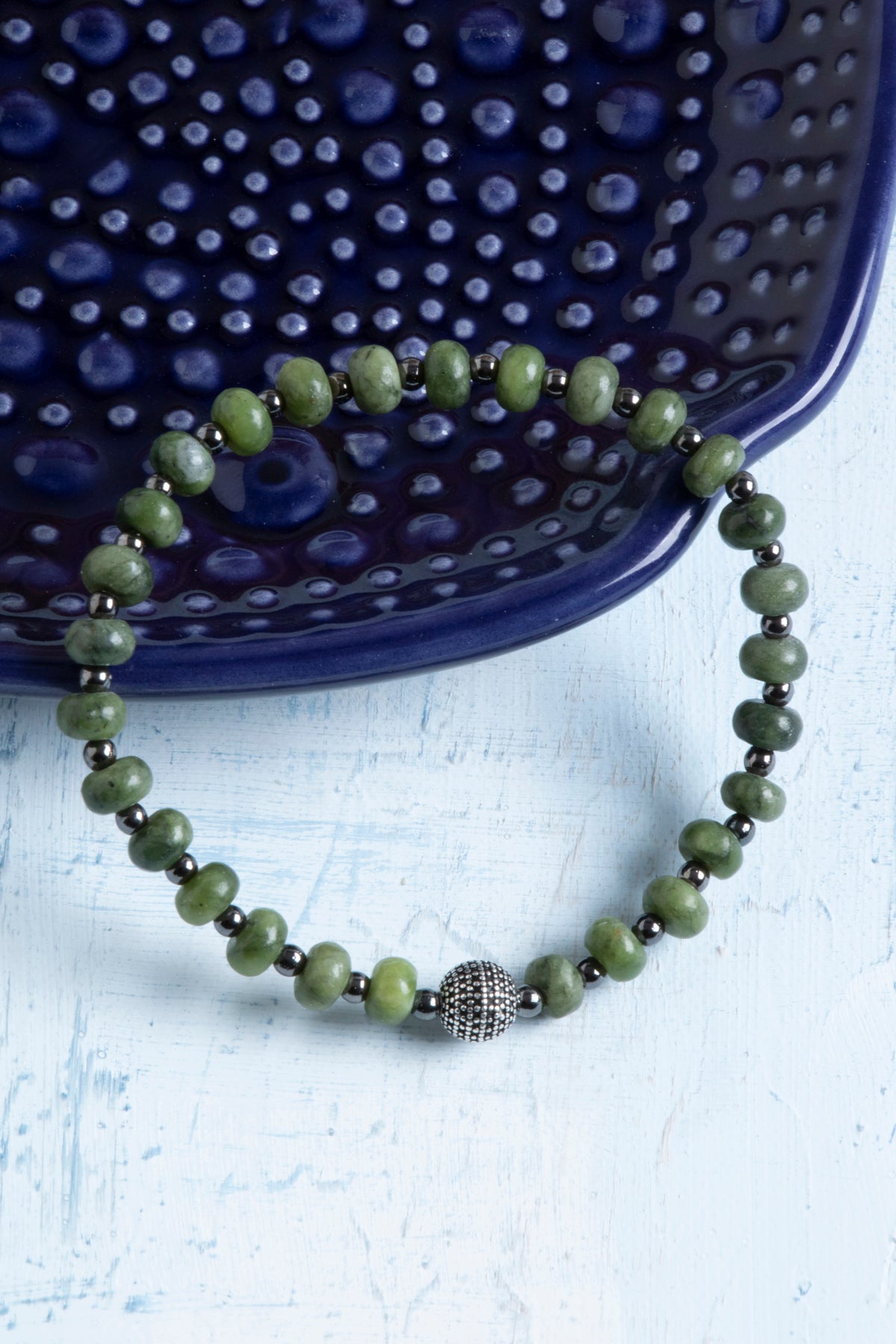 Sertifikalı Yeşim ve Hematit Taşlı Gümüş Aparatlı Bileklik