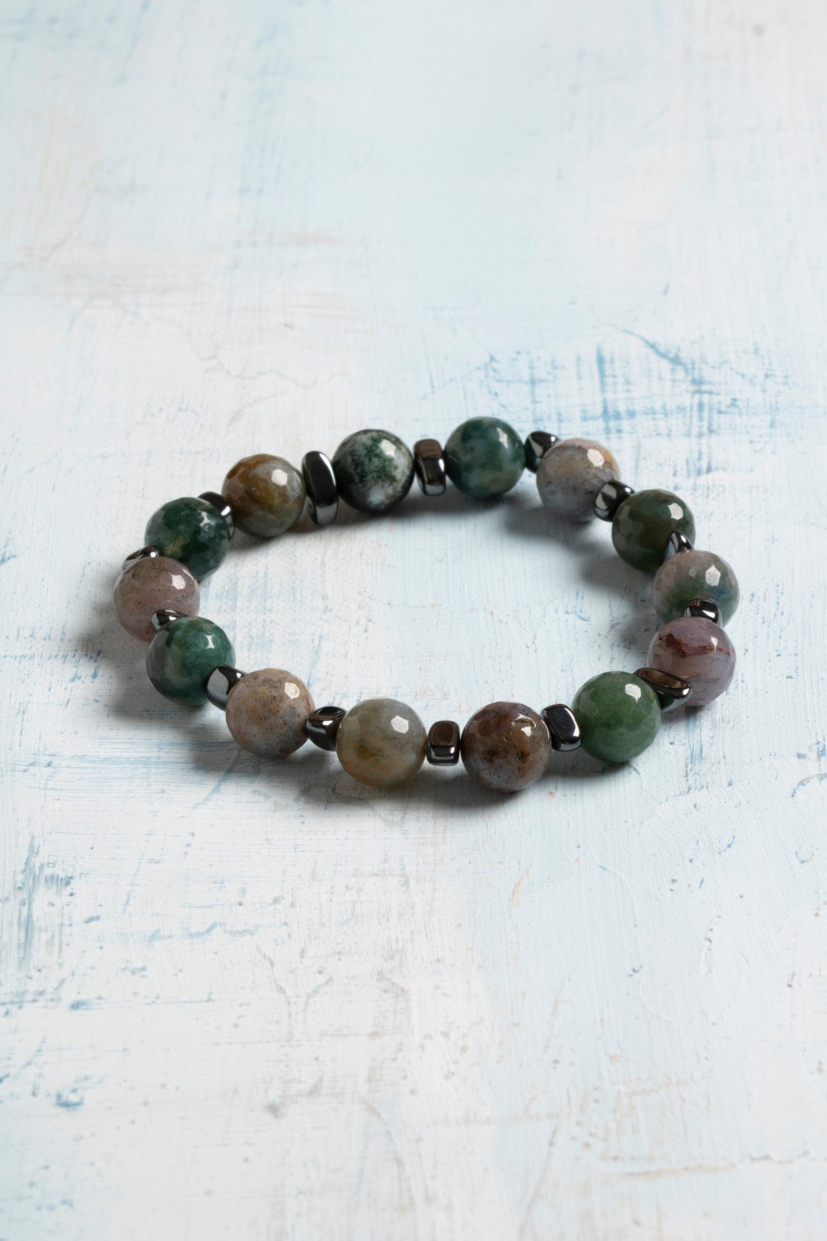 Sertifikalı Yosunlu Akik ve Hematit Doğal Taş Bileklik – 8 mm