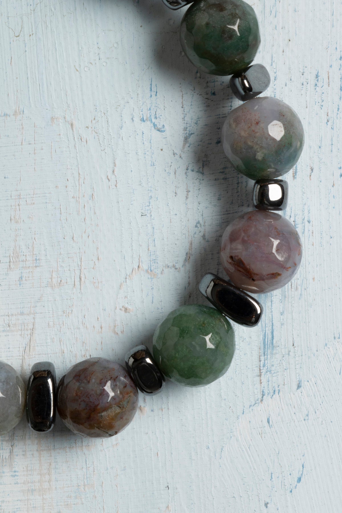 Sertifikalı Yosunlu Akik ve Hematit Doğal Taş Bileklik – 8 mm