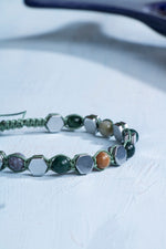 Sertifikalı Yosunlu Akik ve Hematit Doğal Taş Makrome Bileklik