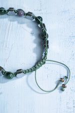 Sertifikalı Yosunlu Akik ve Hematit Doğal Taş Makrome Bileklik