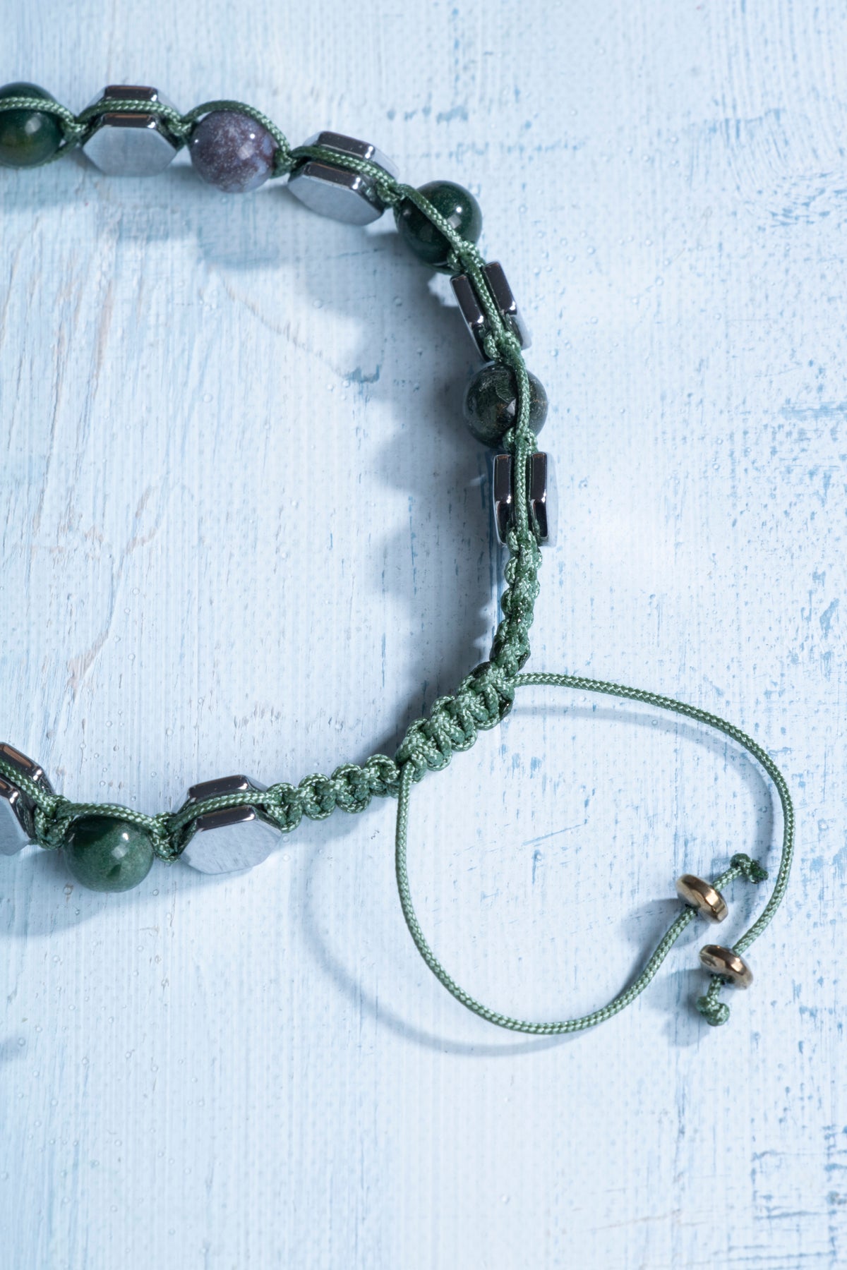 Sertifikalı Yosunlu Akik ve Hematit Doğal Taş Makrome Bileklik