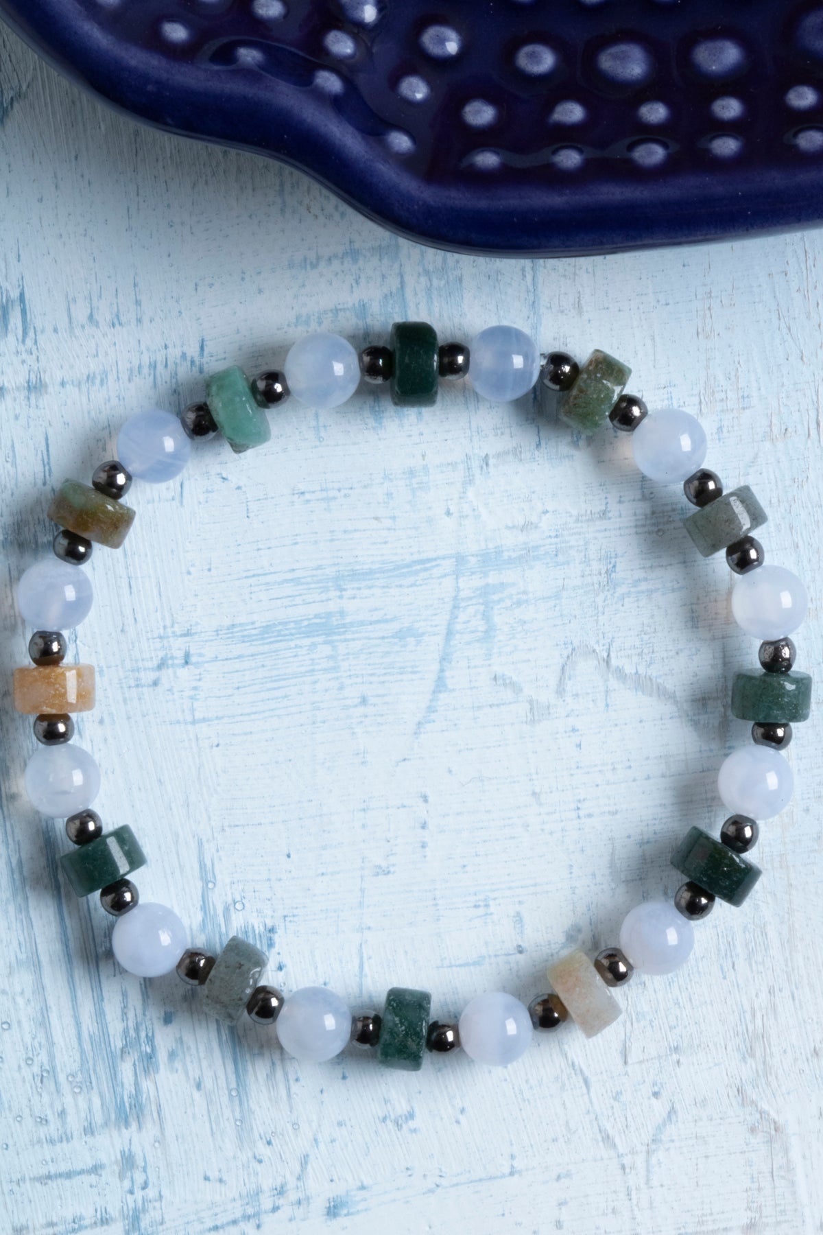 Sertifikalı Yosunlu Akik ve Kalsedon Doğal Taş Bileklik