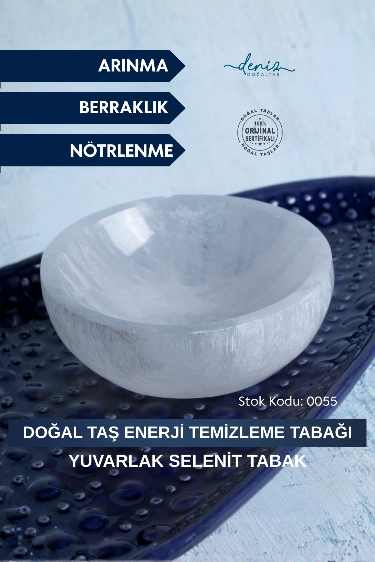 Sertifikalı Yuvarlak Selenit Doğal Taş Enerji Temizleme Tabağı S.K: 0055
