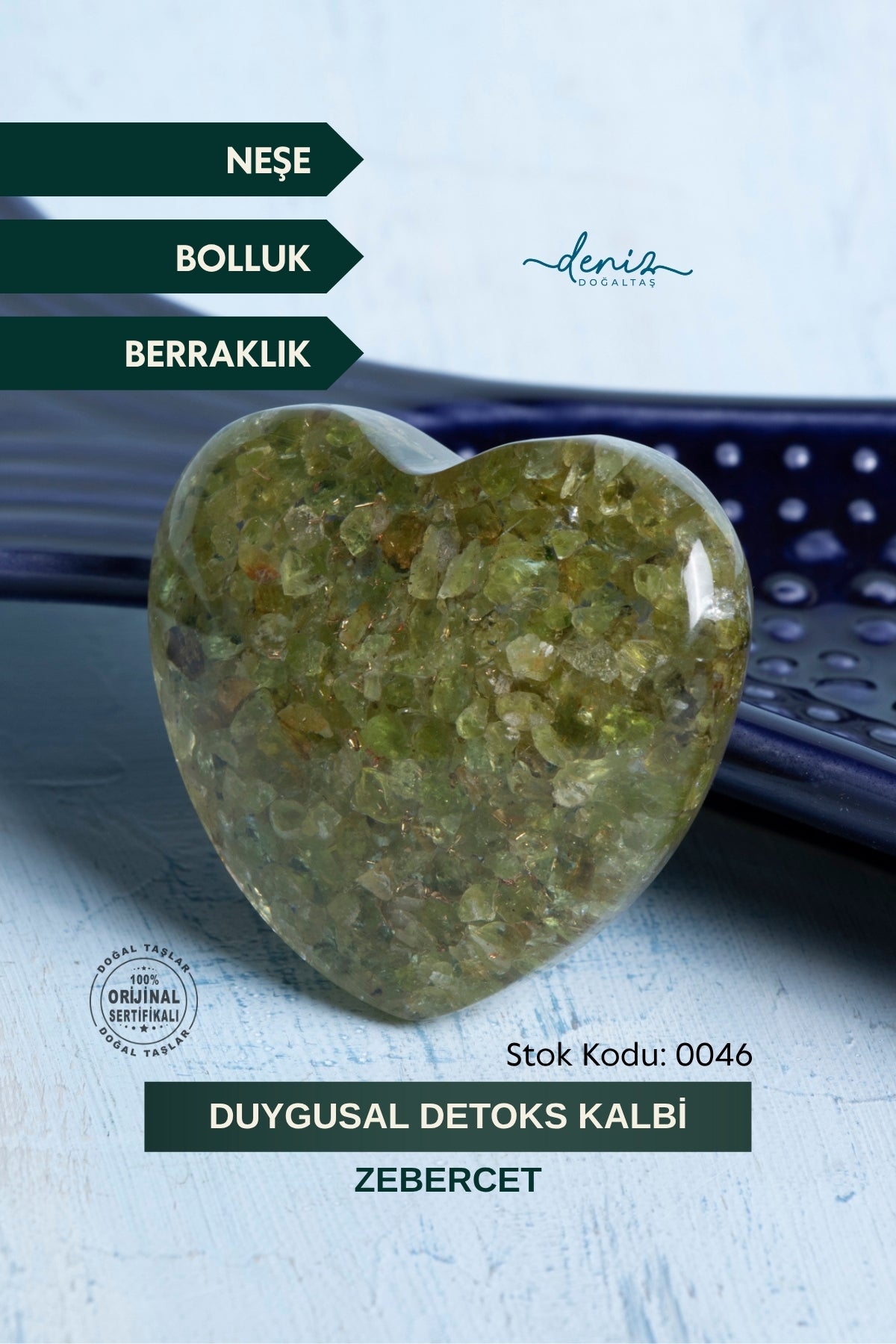 Sertifikalı Zebercet Doğal Taş Duygusal Detoks Kalbi S.K: 0046