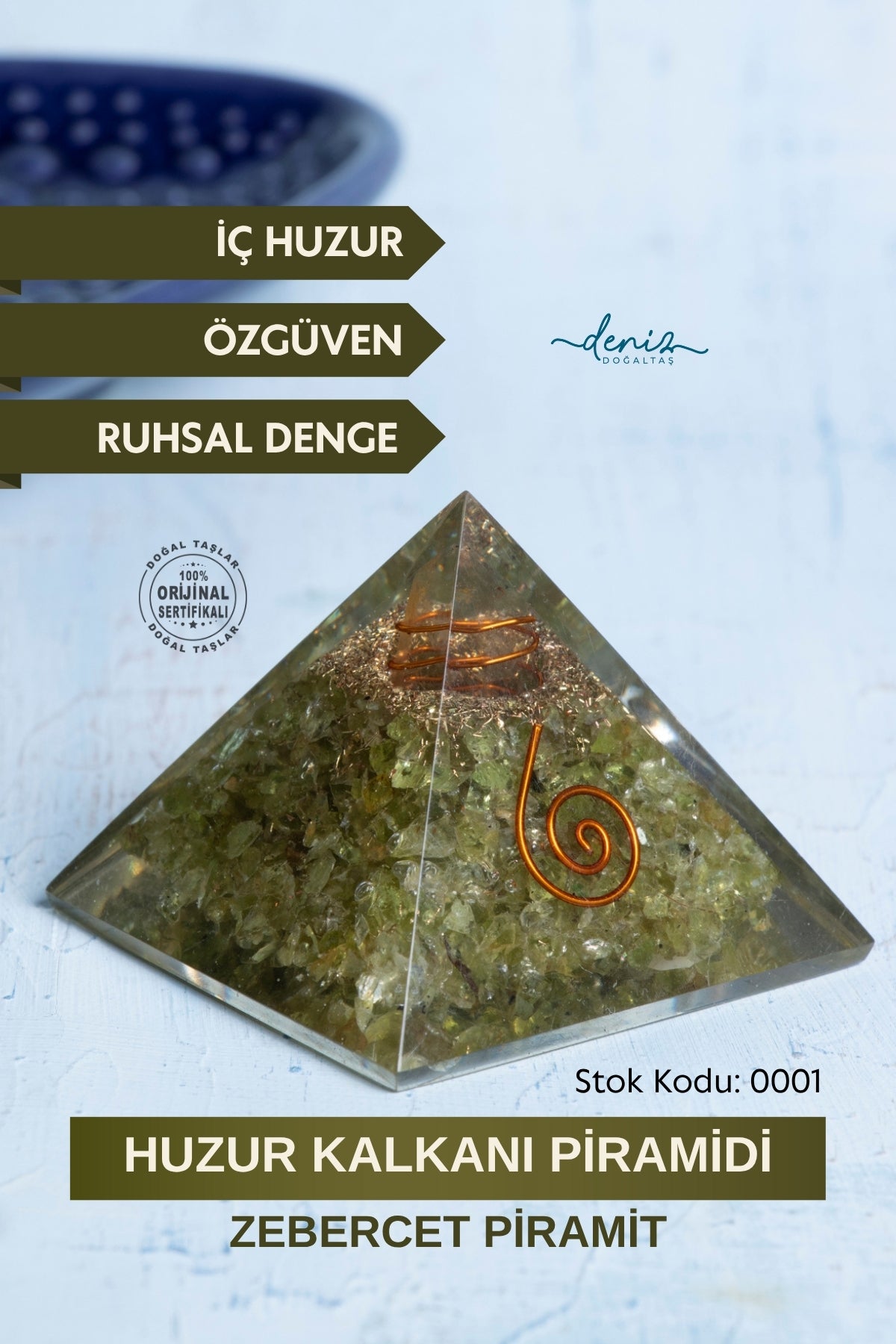 Sertifikalı Zebercet Doğal Taş Piramit - Huzur Kalkanı Piramidi S.K:0001