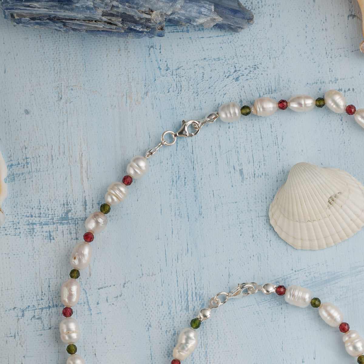 Set İnci - Yeşim - Lal Gümüş Tasarım Kolye