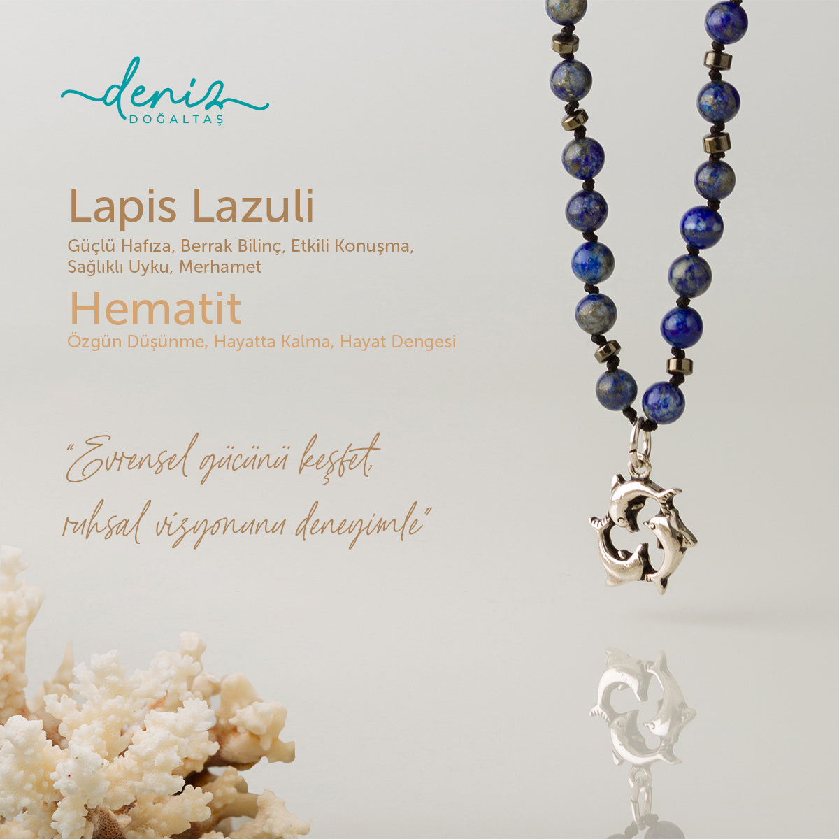 Yunus Kolye Lapis Lazuli - Hematit Gümüş Tasarım Makrome Kolye