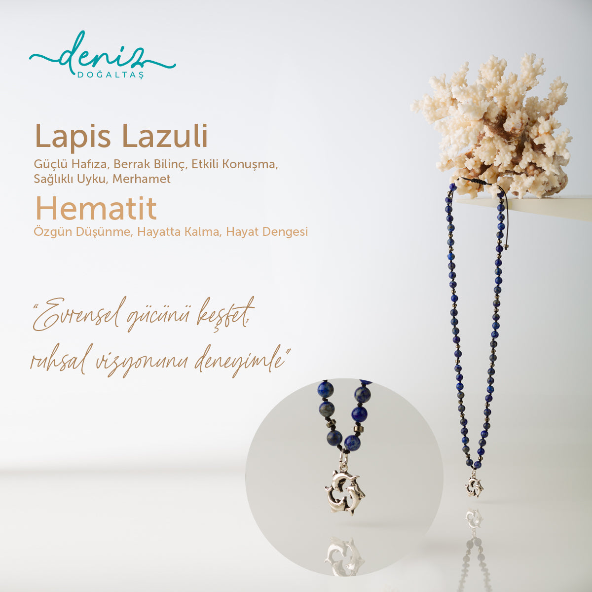 Yunus Kolye Lapis Lazuli - Hematit Gümüş Tasarım Makrome Kolye
