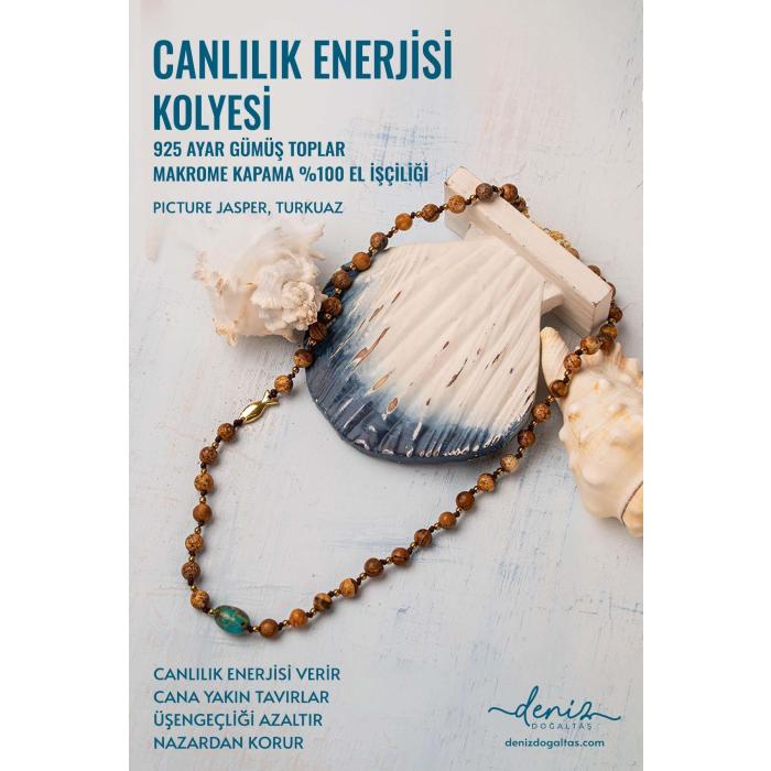 Sertifikalı Canlılık Enerjisi Kolyesi - El Yapımı (Picture Jasper-Turkuaz)